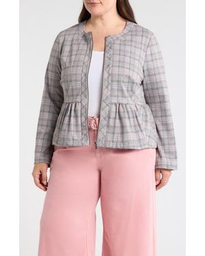 Liverpool Los Angeles Plaid Peplum Zip Jacket - Red