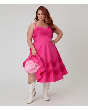 Unique Vintage Plus Size Fringe Swing Dress - Pink