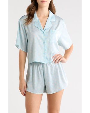 Open Edit Boxy Stretch Satin Short Pajamas - Blue