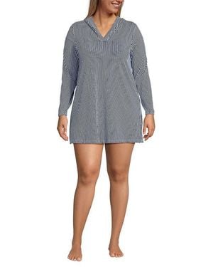 Lands' End Plus Size Sunshade Upf 50 Hooded Mini Swim Swim Cover-Up Dress - Gray