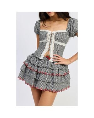 JACQUIE THE LABEL Emmie Gingham Puff Sleeve Crop Top - Gray