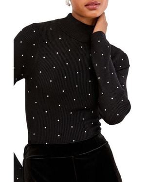 Lipsy Embellished Rib Mock Neck Sweater - Black