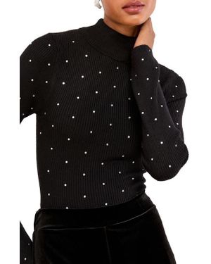 Lipsy Embellished Rib Mock Neck Sweater - Black