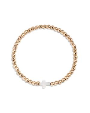 Nashelle Cross Charm Bead Stretch Bracelet - White
