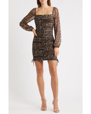 Jump Apparel Leopard Print Long Sleeve Minidress - Black