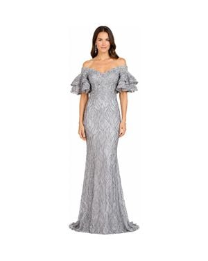 LARA New York Off Shoulder Mermaid Beaded Gown With Tiered Sleeves - Gray