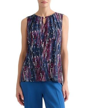 Kasper Print Keyhole Sleeveless Top - Blue
