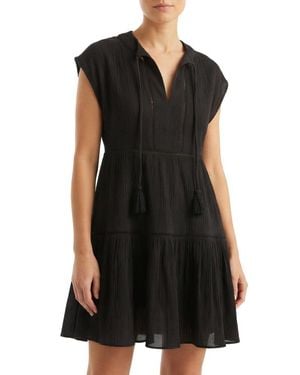 Change of Scenery Gari Cotton Cover-Up Cap Sleeve Dress - Black