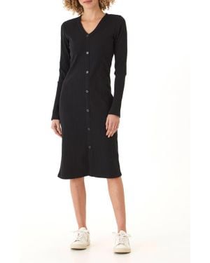 Threads For Thought Micah Long Sleeve Stretch Organic Cotton Rib Dress - Black