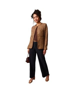 Jessica London Tweed Jacket With Leather Trim - Brown