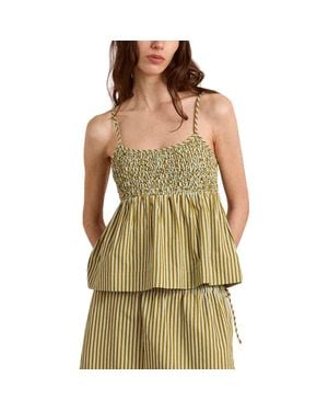 Damson Madder Dinah Striped Smocked Organic Cotton Camisole - Green