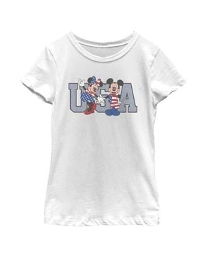 Mickey & Friends Girls The American Couple T Shirt - White