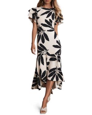 Mint Velvet Palm Print Midi Dress - Black