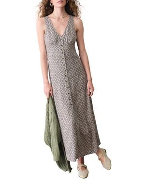 Marine Layer Camila Print Button Front Hemp Blend Maxi Dress - Brown