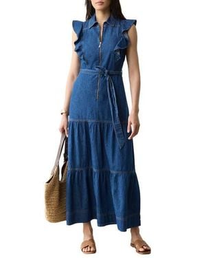 Mint Velvet Denim Ruffle Maxi Shirt Dress - Blue