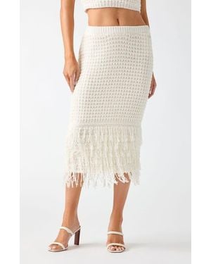 Guess Remi Open Stitch Fringe Midi Skirt - Natural