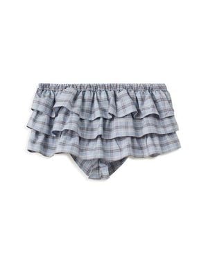 Mango Ruffled Check Shorts - Gray