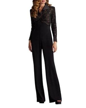 Tadashi Shoji Cotton Blend Lace & Crepe Jumpsuit - Black