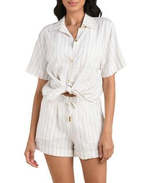 La Blanca Delphine Coast Knotted Linen Blend Cover-Up Shirt - White