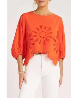 Matty M Indie Eyelet Bubble Sleeve Top - Orange