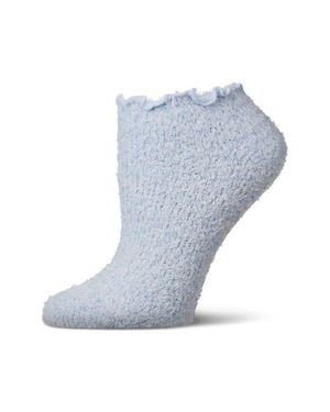 Memoi Buttersoft Plus Scalloped Edge Ankle Socks - Blue