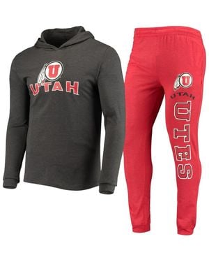 Concepts Sport Heather Charcoal Utah Utes Meter Long Sleeve Hoodie T-Shirt & Jogger Pajama Set - Red