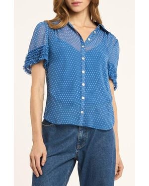 Cinq À Sept Galea Polka Dot Sheer Button-Up Top - Blue