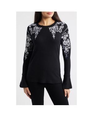 NIKKI LUND Bryn Embroidered Thermal Top - Black