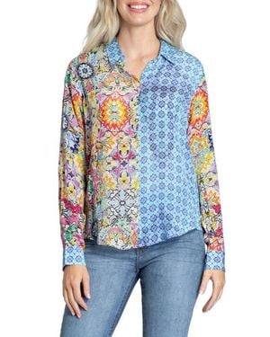 Apny Patchwork Chiffon Button-Up Shirt - Blue