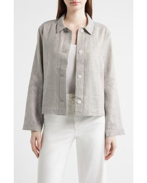 Eileen Fisher Linen Blend A-Line Jacket - White