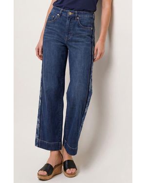 Liverpool Jeans Company Stride Floral Side Stripe Ankle Wide Leg Jeans - Blue