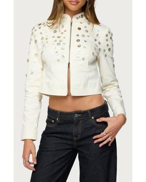Edikted Elira Iridescent Button Crop Jacket - White