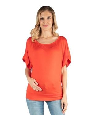 24seven Comfort Apparel Maternity Loose Fit Dolman Top With Wide Sleeves - Red
