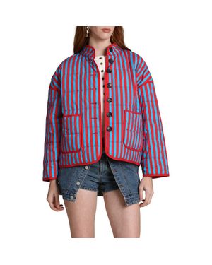 Avec Les Filles Stripe Boxy Quilted Cotton Blend Jacket - Red