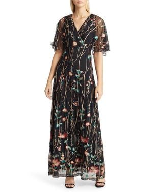 Kiyonna Embroidered Elegance Evening Gown With Sleeves - Black