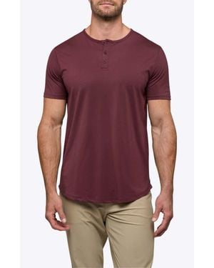 Cuts Ao Curved Hem Short Sleeve Henley - Purple
