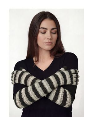 Portolano Cashmere Long Striped Gloves - Black