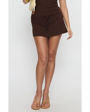 Princess Polly Baseline Stretch Recycled Cotton Rib Skort - Brown