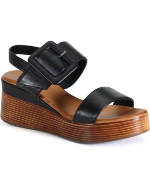 Diba True Seen It All Leather Double Strap, Slingback Wedge - Black