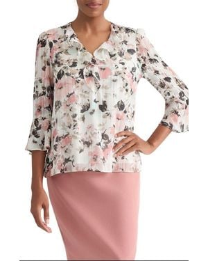Kasper Floral Print Metallic Ruffle Top - Pink