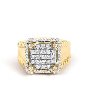 Haus of Brilliance 14K Plated Sterling 1.0 Cttw Diamond Square Motif Band Ring - Metallic