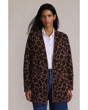 Lands' End Fuzzy Jacquard Cardigan Jacket Sweater - Brown