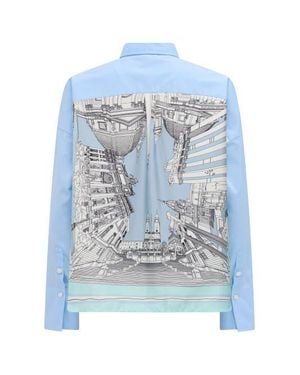Callas Milano Sirene Rome Print Scarf-Back Shirt - Blue