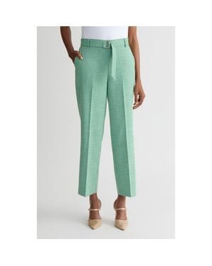 Kasper Belted Elastic Back Straight Leg Ankle Pants - Green