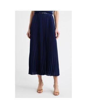 Anne Klein Belted Pleated Midi Skirt - Blue