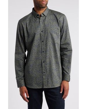 Johnston & Murphy Foliage Print Button-Up Shirt - Gray