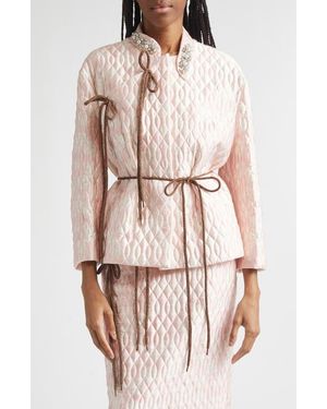 Simone Rocha Quilted Floral Offset Fragment Collar Jacket - Natural