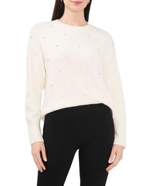 Chaus Rhinestone Cozy Crewneck Sweater - White