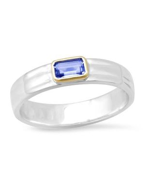 Elliot Young Liquid Metal Narrow Hammered Sterling 14K Band With Knife Edge Gemstone Tanzanite - Blue