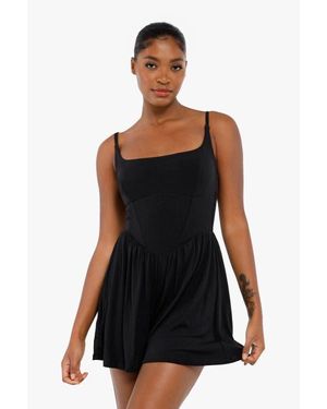 Popilush Shapewear Modal Tummy Control Wide-Leg Romper - Black